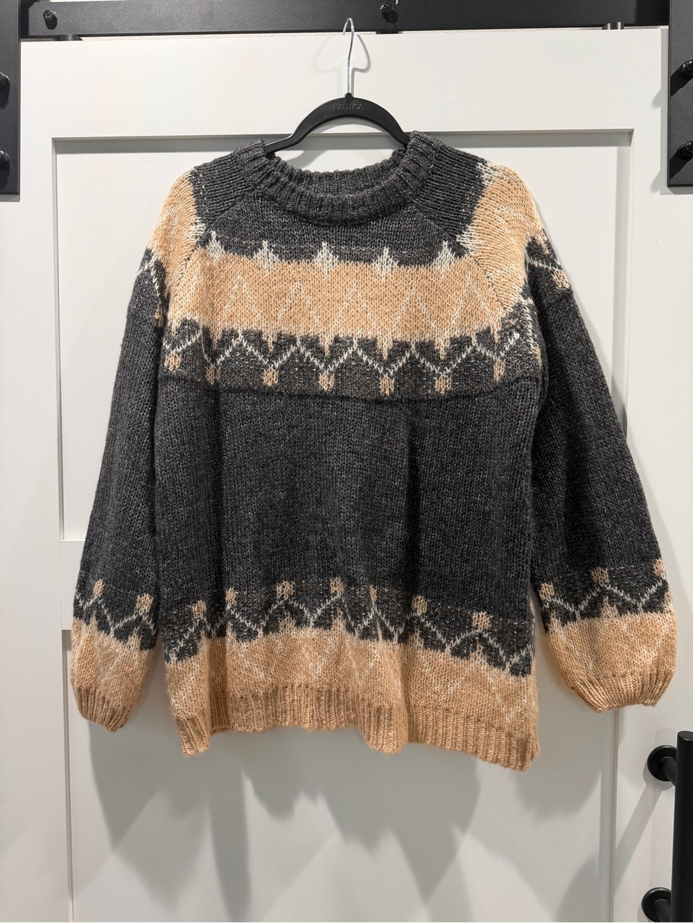 Cozy Charcoal & Cream Fair Isle Sweater